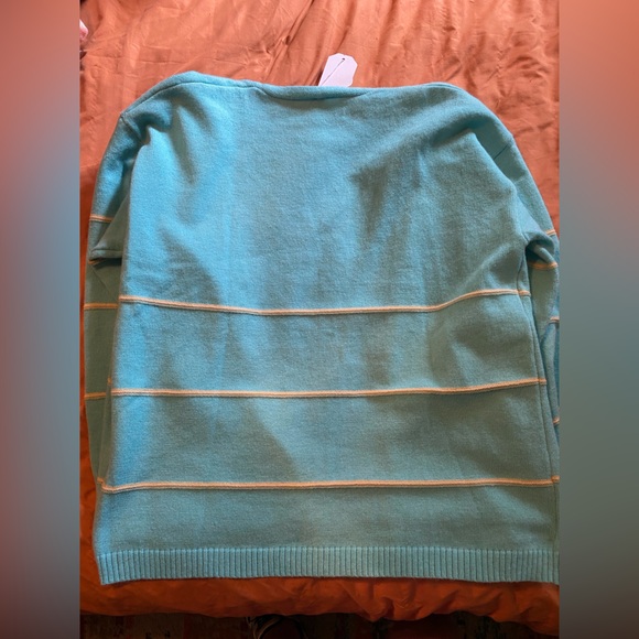 Made with Love by FCT Womens Knit Teal Cream Stripe Sweater Recycled Size XXL - Picture 3 of 3